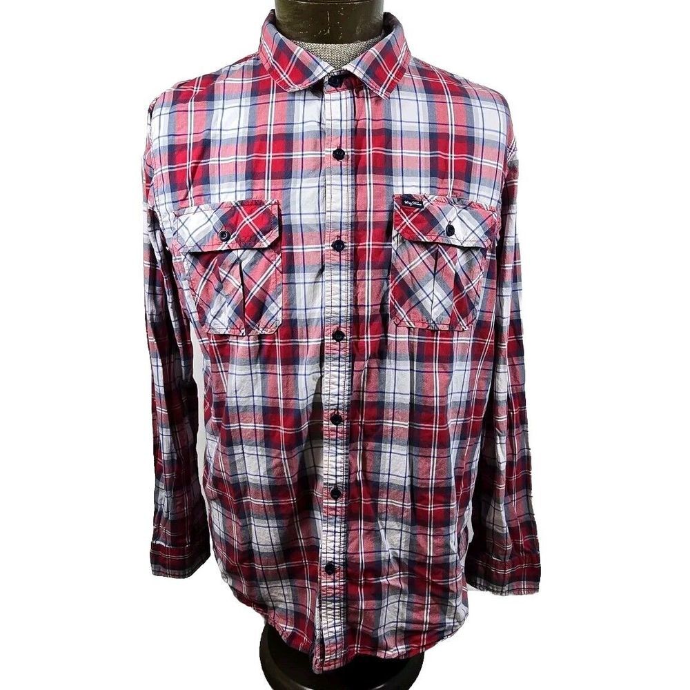 Lrg Wovens Plaid Shirt Mens XL Red Lifted‎ Research Group Collection Long Sleeve